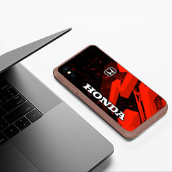 Чехол iPhone XS Max матовый Honda - красная абстракция, цвет: 3D-коричневый — фото 2