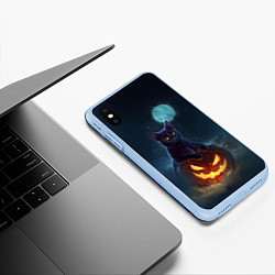 Чехол iPhone XS Max матовый Кот с тыквой - хэллоуин, цвет: 3D-голубой — фото 2