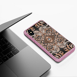 Чехол iPhone XS Max матовый Выпуклая мандала на тиснённой коже, цвет: 3D-розовый — фото 2