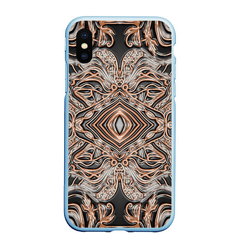 Чехол iPhone XS Max матовый Выпуклая мандала на тиснённой коже / 3D-Голубой – фото 1