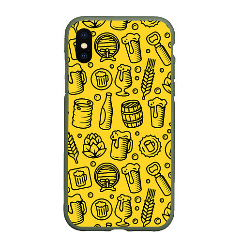 Чехол iPhone XS Max матовый Пиво и аксессуары - жёлтый / 3D-Темно-зеленый – фото 1