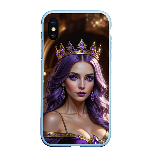 Чехол iPhone XS Max матовый Девушка с фиолетовыми волосами в короне / 3D-Голубой – фото 1