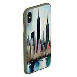 Чехол iPhone XS Max матовый Нью-Йорк холст масло - нейросеть, цвет: 3D-темно-зеленый — фото 2