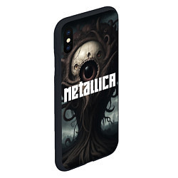 Чехол iPhone XS Max матовый Металлика на фоне одноглазого рок монстра, цвет: 3D-черный — фото 2