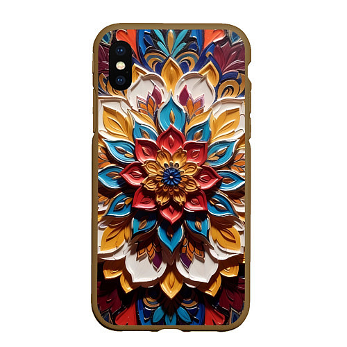 Чехол iPhone XS Max матовый Цветок масляные краски / 3D-Коричневый – фото 1