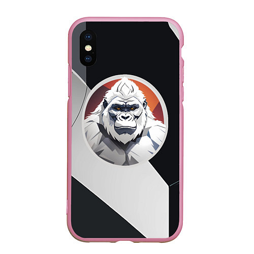 Чехол iPhone XS Max матовый Белая горилла / 3D-Розовый – фото 1