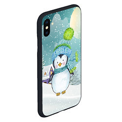 Чехол iPhone XS Max матовый Новогодний пингвин, цвет: 3D-черный — фото 2