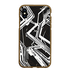 Чехол iPhone XS Max матовый Белые полосы на чёрном фоне, цвет: 3D-коричневый