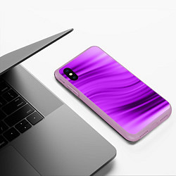 Чехол iPhone XS Max матовый Розово фиолетовый абстрактный узор волны, цвет: 3D-сиреневый — фото 2