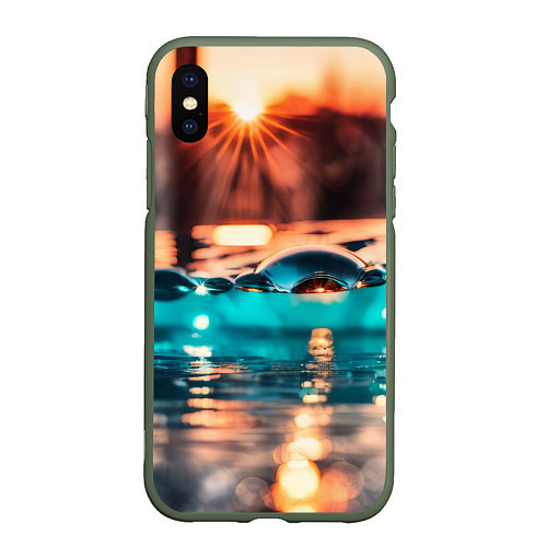 Чехол iPhone XS Max матовый Поверхность воды на закате макро / 3D-Темно-зеленый – фото 1