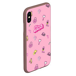 Чехол iPhone XS Max матовый Лиза - в стиле барби: аксессуары на розовом паттер, цвет: 3D-коричневый — фото 2