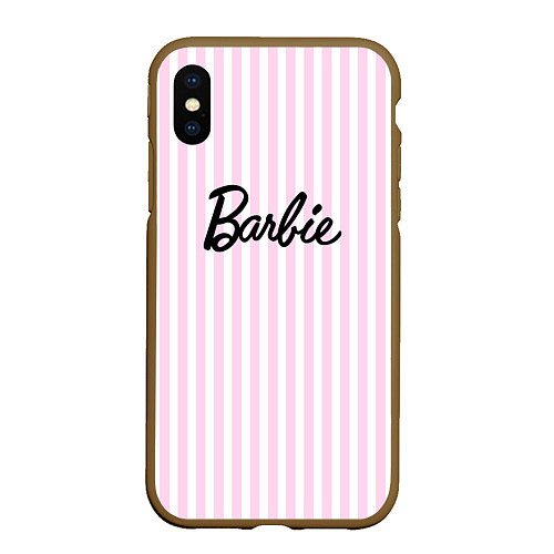 Чехол iPhone XS Max матовый Barbie - классическая розово-белая полоска / 3D-Коричневый – фото 1