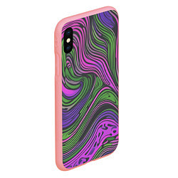 Чехол iPhone XS Max матовый Волнистый узор фиолетовый и зелёный, цвет: 3D-баблгам — фото 2