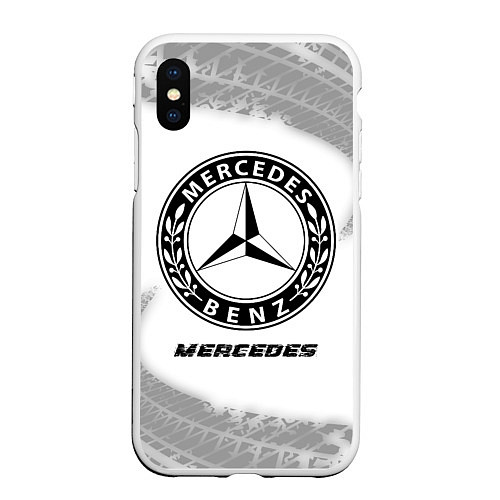 Чехол iPhone XS Max матовый Mercedes speed на светлом фоне со следами шин / 3D-Белый – фото 1