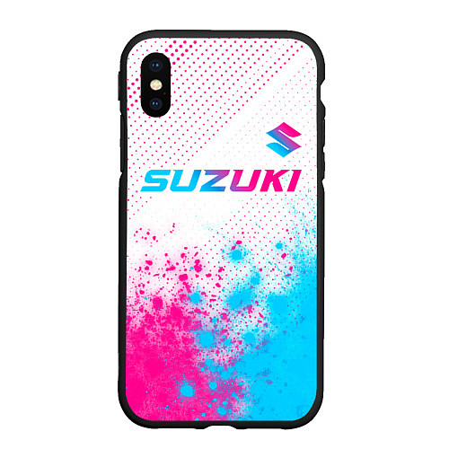 Чехол iPhone XS Max матовый Suzuki neon gradient style: символ сверху / 3D-Черный – фото 1