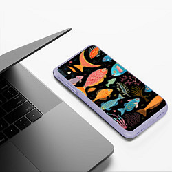 Чехол iPhone XS Max матовый Фолк-арт рыбовы, цвет: 3D-светло-сиреневый — фото 2