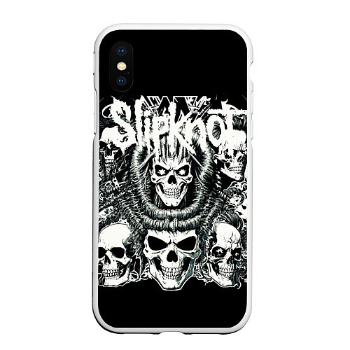 Чехол iPhone XS Max матовый Slipknot и черепушки / 3D-Белый – фото 1