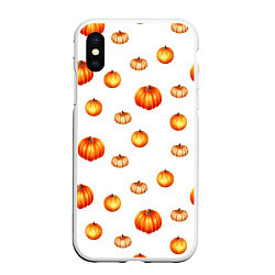 Чехол iPhone XS Max матовый Оранжевые тыквы - паттерн, цвет: 3D-белый