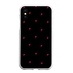 Чехол iPhone XS Max матовый Розовый фламинго патерн, цвет: 3D-белый