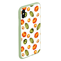 Чехол iPhone XS Max матовый Разноцветные тыквы - паттерн, цвет: 3D-салатовый — фото 2
