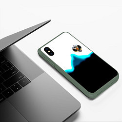 Чехол iPhone XS Max матовый Герб РФ синяя волна, цвет: 3D-темно-зеленый — фото 2