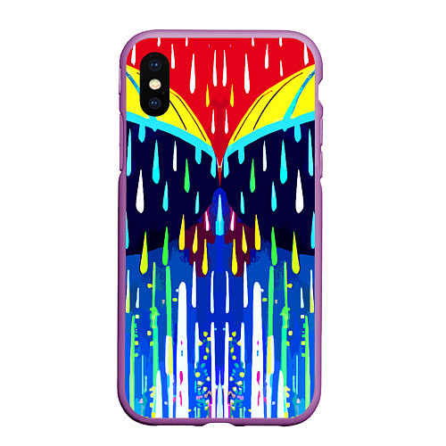 Чехол iPhone XS Max матовый Два зонтика под дождём - нейросеть / 3D-Фиолетовый – фото 1