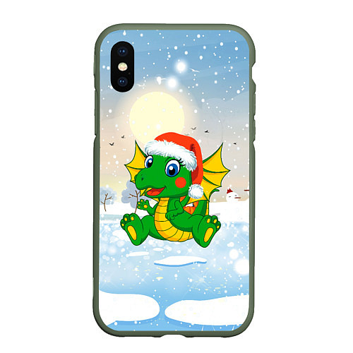 Чехол iPhone XS Max матовый Зимний дракончик / 3D-Темно-зеленый – фото 1