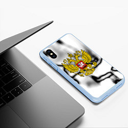 Чехол iPhone XS Max матовый Герб РФ черно белый, цвет: 3D-голубой — фото 2