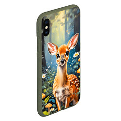 Чехол iPhone XS Max матовый Олененок в волшебном лесу, цвет: 3D-темно-зеленый — фото 2