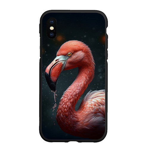 Чехол iPhone XS Max матовый Фламинго с каплями воды / 3D-Черный – фото 1