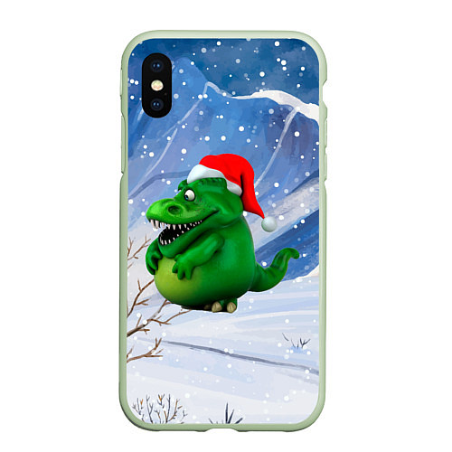 Чехол iPhone XS Max матовый Толстый дракон на снежном фоне / 3D-Салатовый – фото 1
