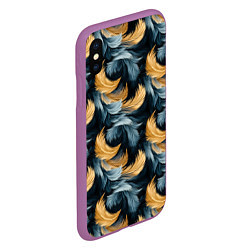 Чехол iPhone XS Max матовый Перья желтые серые паттерн, цвет: 3D-фиолетовый — фото 2