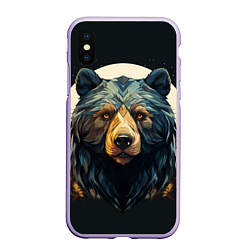 Чехол iPhone XS Max матовый Арт осенний медведь, цвет: 3D-светло-сиреневый