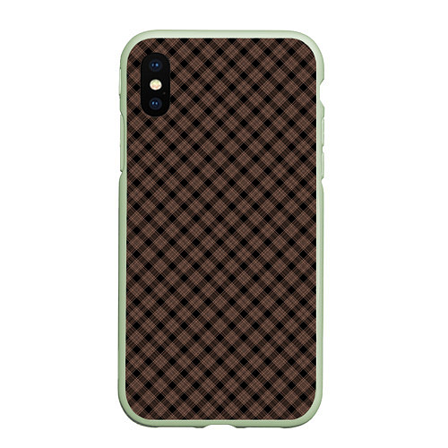 Чехол iPhone XS Max матовый Коричневый клетчатый узор / 3D-Салатовый – фото 1