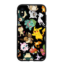 Чехол iPhone XS Max матовый Пикачу и другие покемоны, цвет: 3D-черный