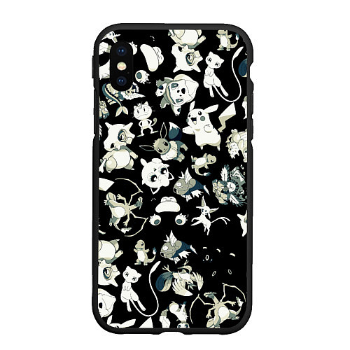 Чехол iPhone XS Max матовый Пикачу и сборник аниме покемонов / 3D-Черный – фото 1