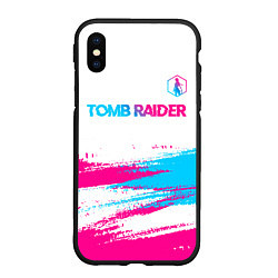 Чехол iPhone XS Max матовый Tomb Raider neon gradient style посередине, цвет: 3D-черный