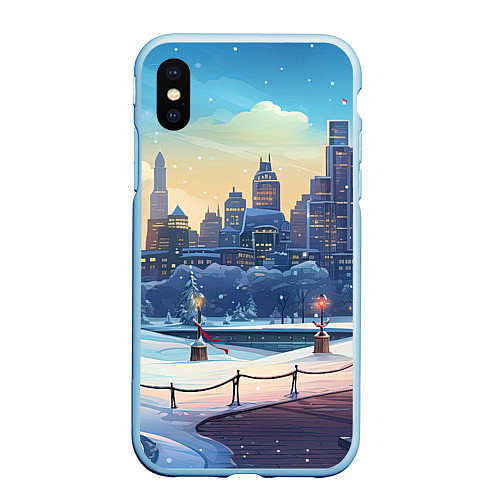 Чехол iPhone XS Max матовый Зимний большой город / 3D-Голубой – фото 1