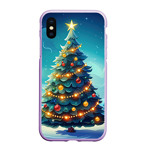 Чехол iPhone XS Max матовый Новогодняя елка / 3D-Сиреневый – фото 1
