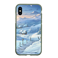 Чехол iPhone XS Max матовый Новогодний дворик со снеговиком