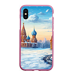 Чехол iPhone XS Max матовый Российская зима, цвет: 3D-малиновый