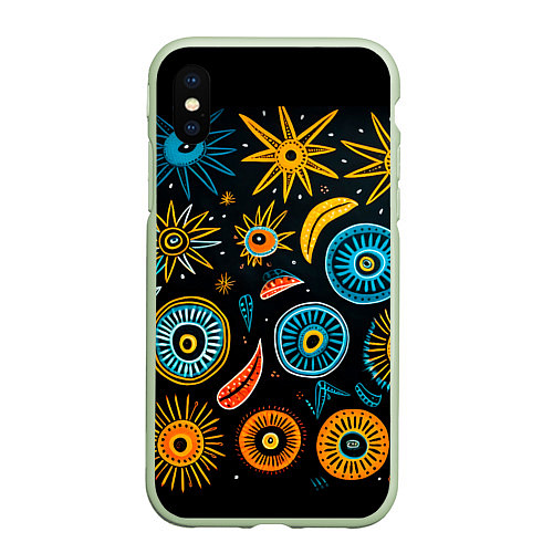 Чехол iPhone XS Max матовый Африканский узор - нейросеть / 3D-Салатовый – фото 1