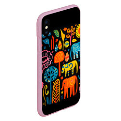 Чехол iPhone XS Max матовый Африканский узор со слонами - нейросеть, цвет: 3D-розовый — фото 2