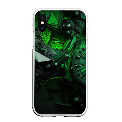 Чехол iPhone XS Max матовый Объемные зеленые абстракции, цвет: 3D-белый