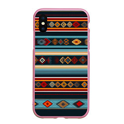 Чехол iPhone XS Max матовый Этнический орнамент в горизонтальную полоску, цвет: 3D-розовый