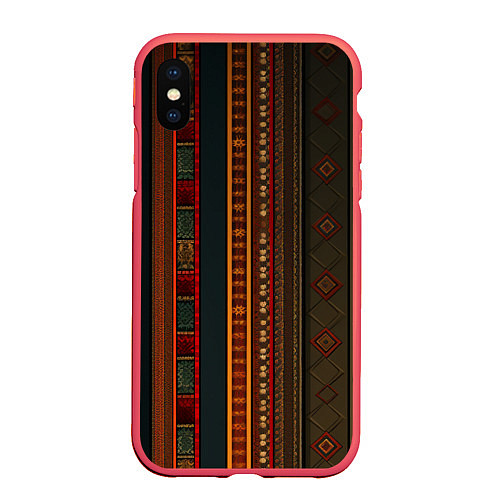 Чехол iPhone XS Max матовый Этнический узор в вертикальную полоску / 3D-Красный – фото 1