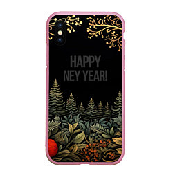 Чехол iPhone XS Max матовый Happy new year black style, цвет: 3D-розовый