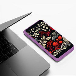 Чехол iPhone XS Max матовый Новогодние узоры и рябина, цвет: 3D-фиолетовый — фото 2