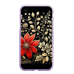 Чехол iPhone XS Max матовый Новогодние цветы и листья, цвет: 3D-сиреневый
