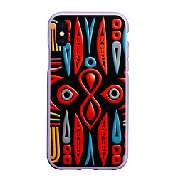 Чехол iPhone XS Max матовый Красно-синий узор в африканском стиле, цвет: 3D-светло-сиреневый